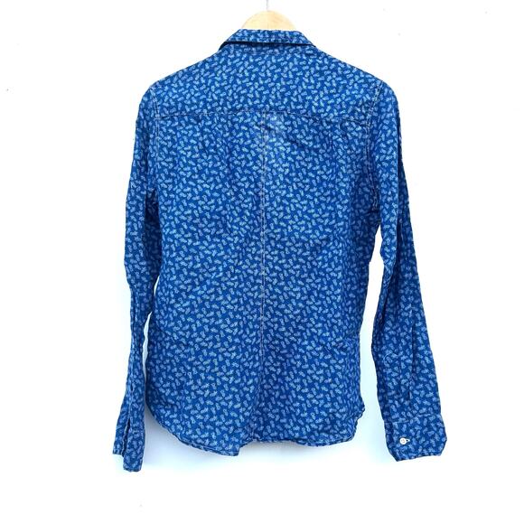 Frank & Eileen Barry Button-Up Shirt Cotton Blue Pineapple Print Medium - Picture 3 of 7